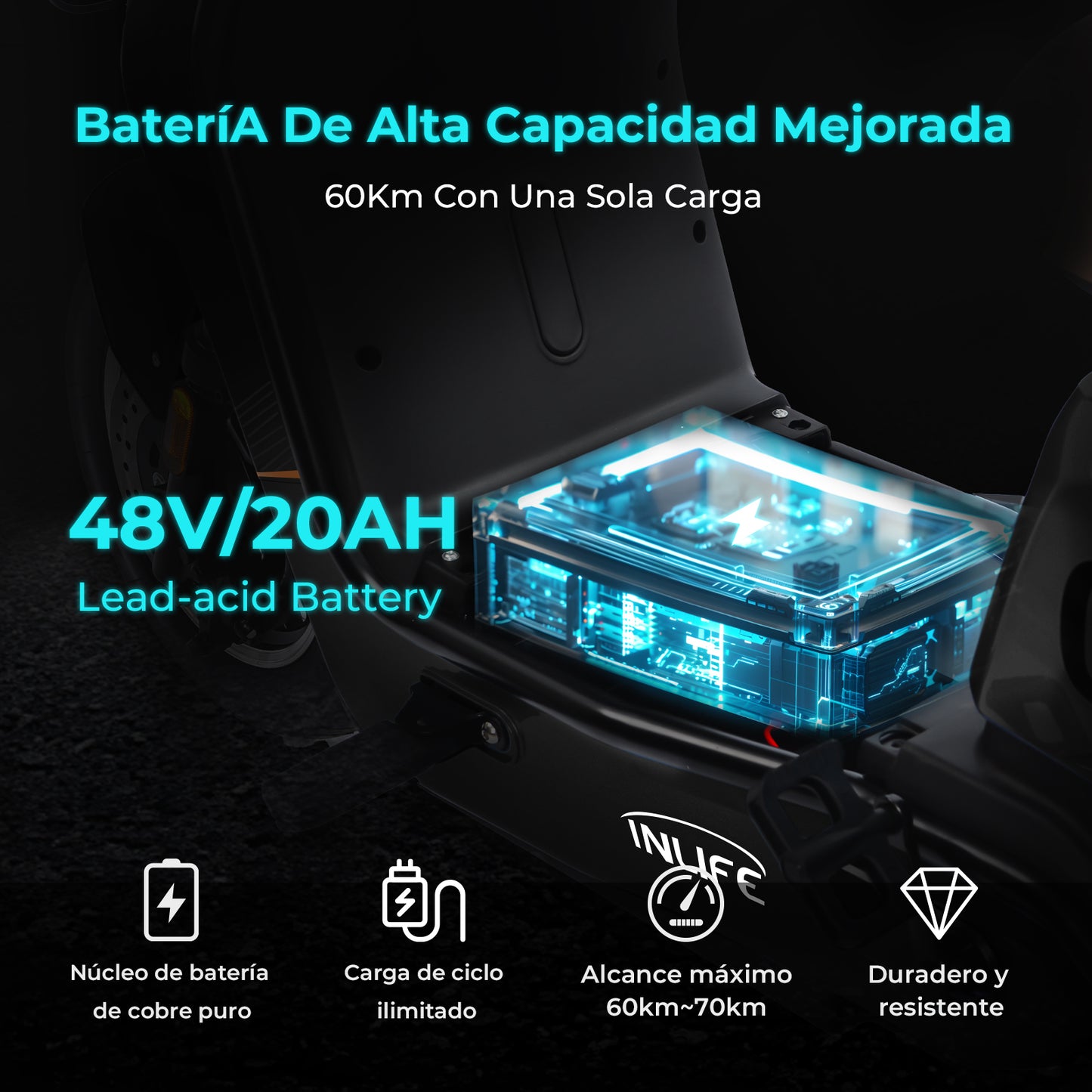 Inlife Bicicleta Eléctrica Motor 400w 20ah 40km/h 70km Dos Asientos