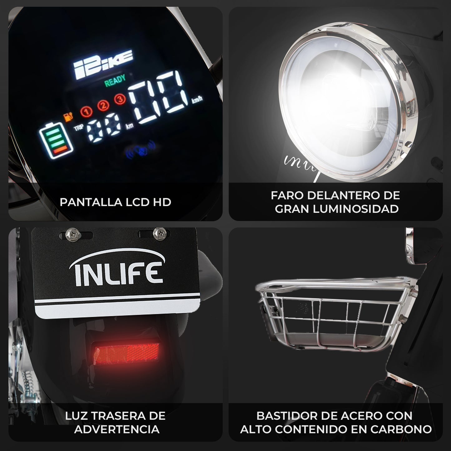 Inlife Bicicleta Eléctrica Motor 400w 20ah 40km/h 70km Dos Asientos