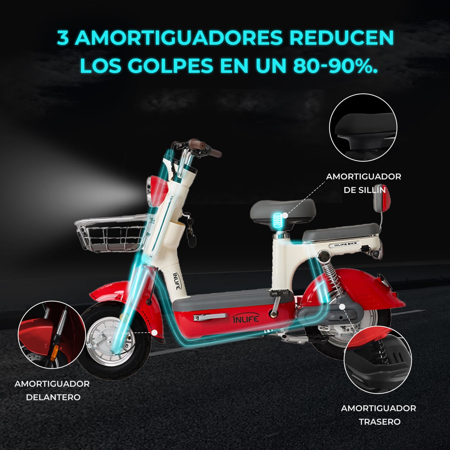 Inlife Bicicleta Eléctrica Motor 400w 20ah 40km/h 70km Dos Asientos