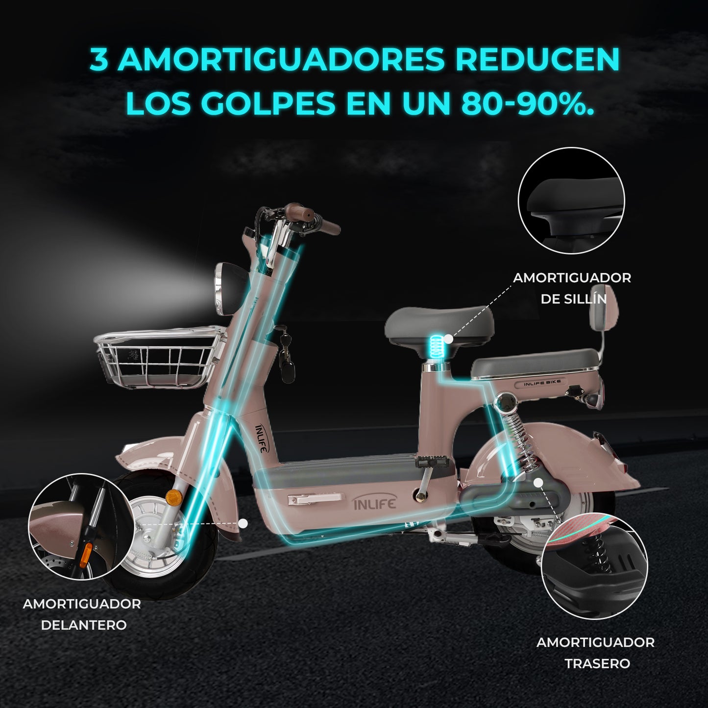 Inlife Bicicleta Eléctrica Motor 400w 40km/h 70km 20ah 2pasajero U6