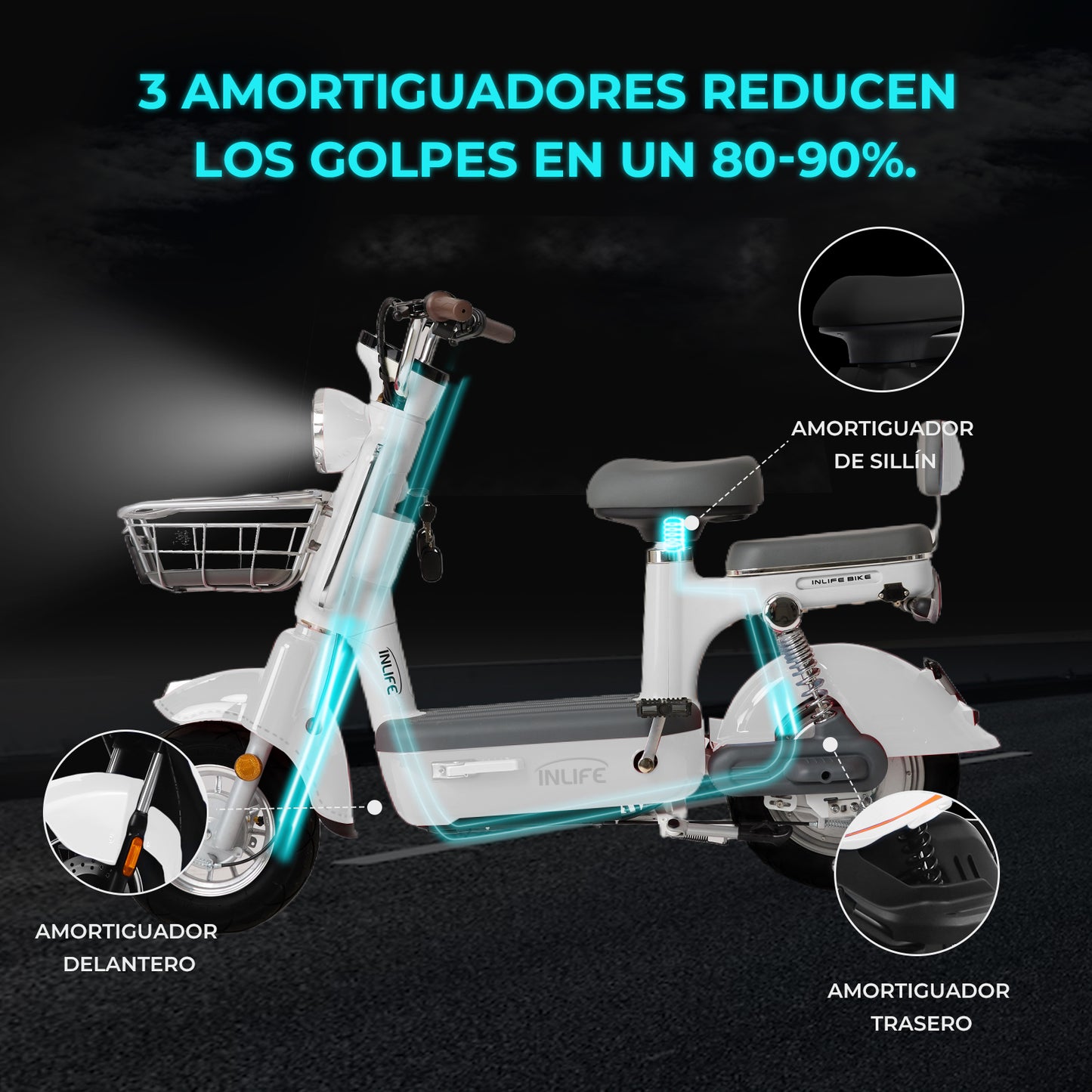 Inlife Bicicleta Eléctrica Motor 400w 40km/h 70km 20ah 2pasajero U6