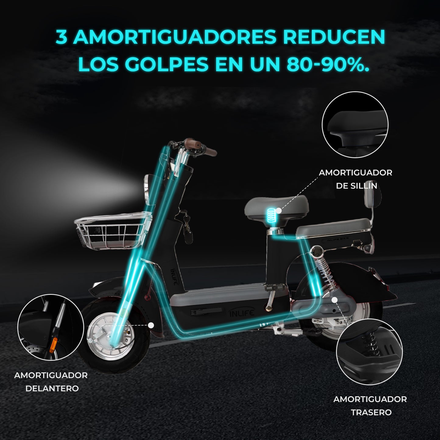 Inlife Bicicleta Eléctrica Motor 400w 40km/h 70km 20ah 2pasajero U6