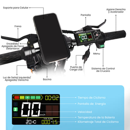 Bicicleta Eléctrica Plegable C/ Dos Asiento 400w 32km/h 40km