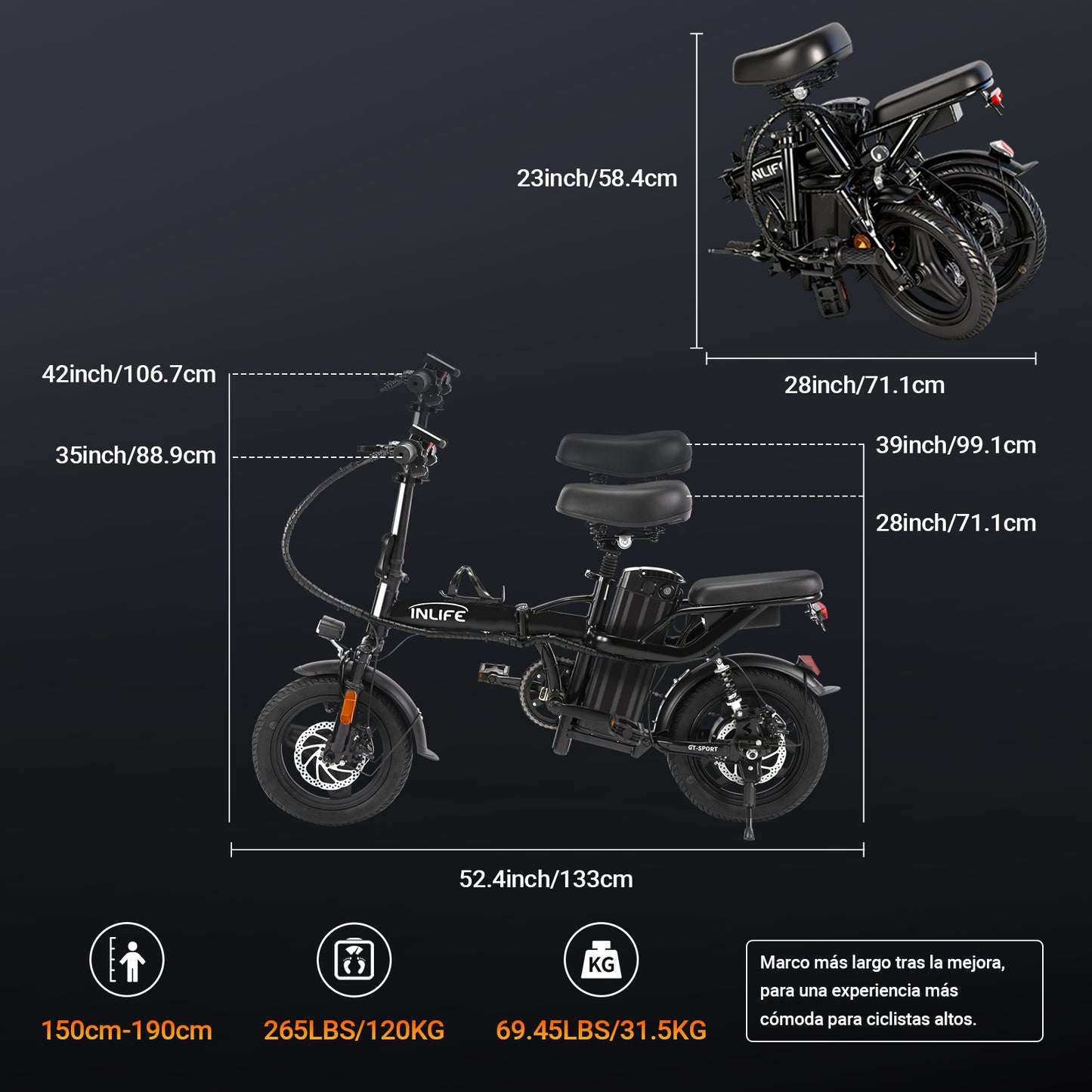 Folding Electric Bicycle with Two Seats 400w 32km/h 40km