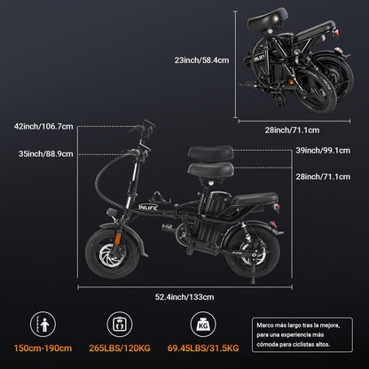 Folding Electric Bicycle with Two Seats 400w 32km/h 40km
